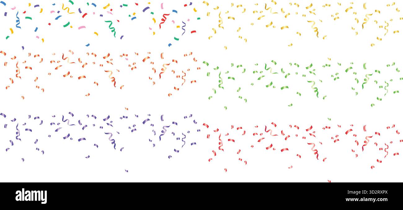 Coriandoli e streamer con colori vivaci su sfondo bianco Illustrazione Vettoriale