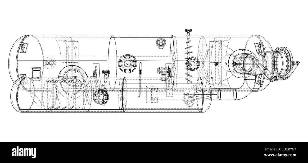Progetto tecnico del serbatoio industriale. Vettore Illustrazione Vettoriale