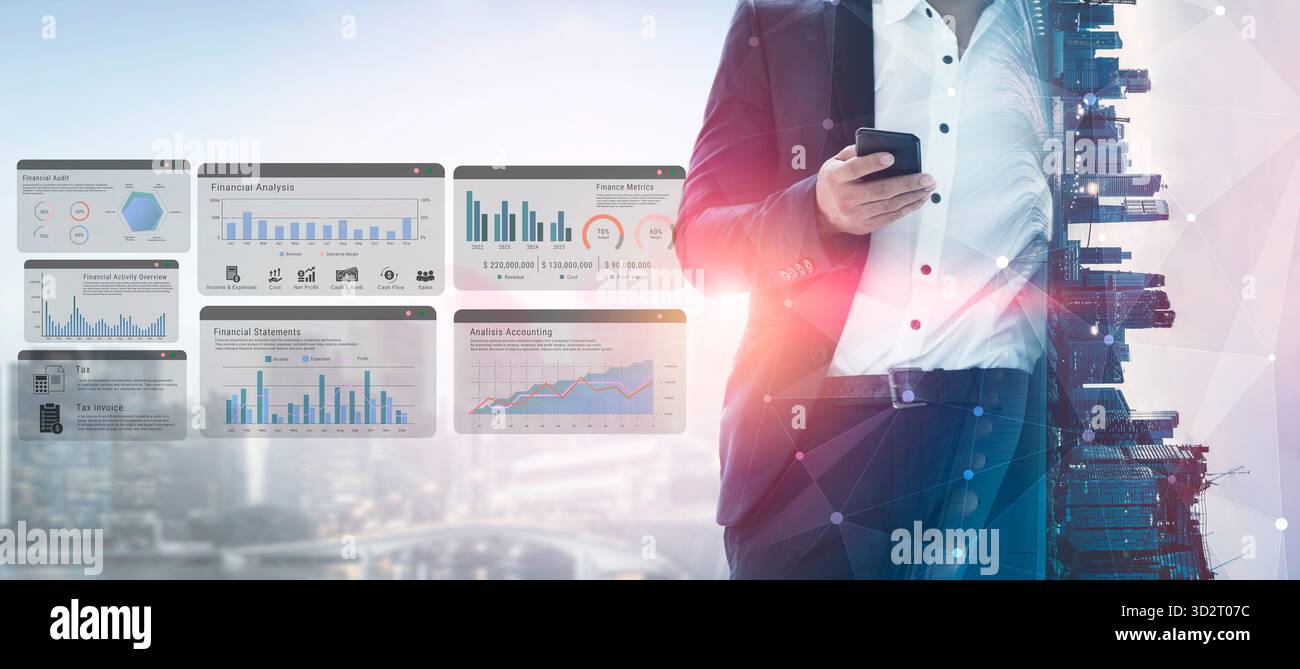 Il dashboard finanziario migliora la reportistica sull'analisi dei dati, il monitoraggio delle prestazioni e l'analisi strategica del processo decisionale Foto Stock