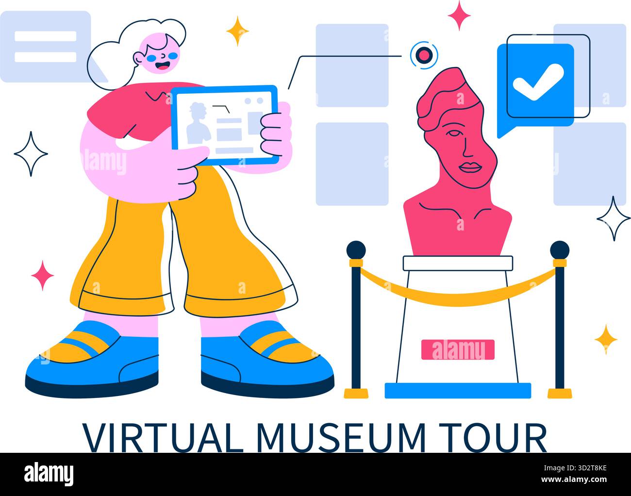 Tour virtuale del museo illustrazione vettoriale con Un museo di arte moderna in cui tutte le mostre sono esposte in digitale con elementi della galleria d'arte interattiva Illustrazione Vettoriale
