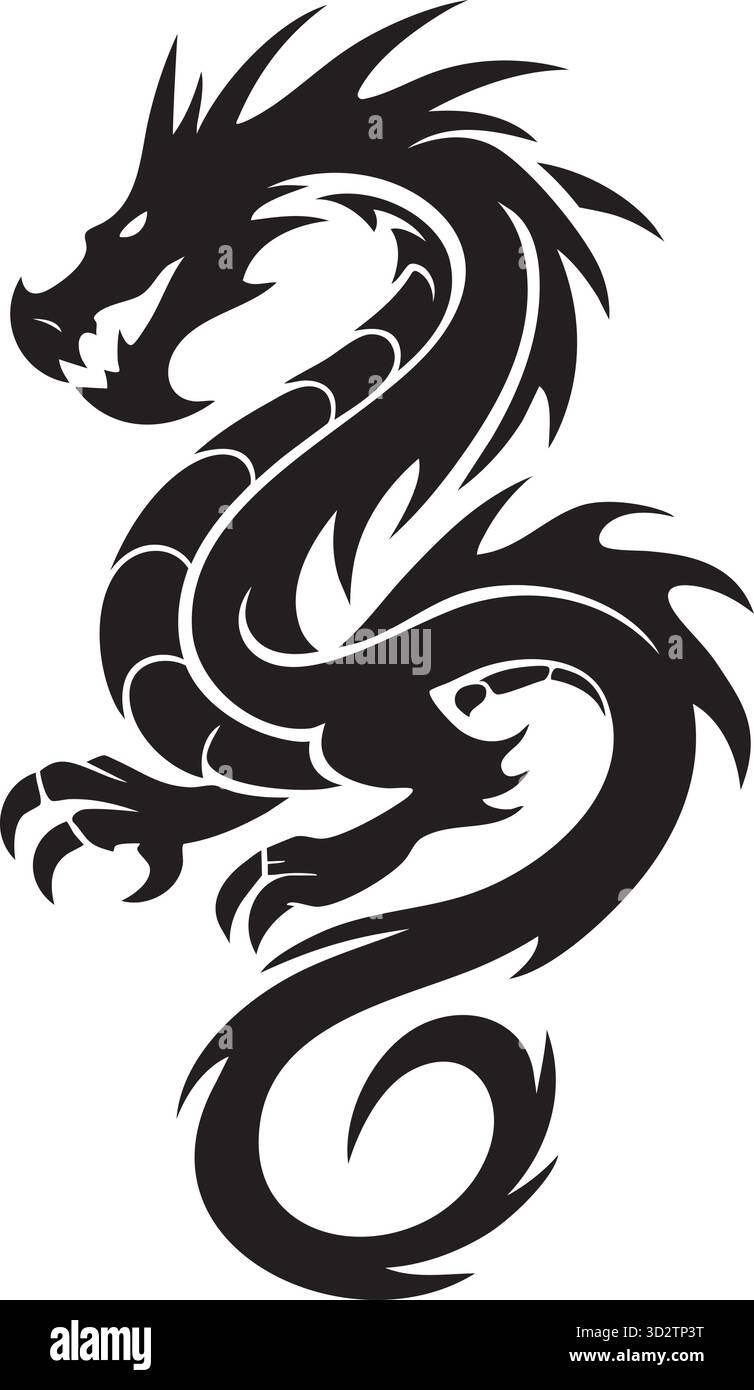 Black Tribal Dragon Vector: Il mitico Serpent Tattoo Design a corpo intero Illustrazione Vettoriale