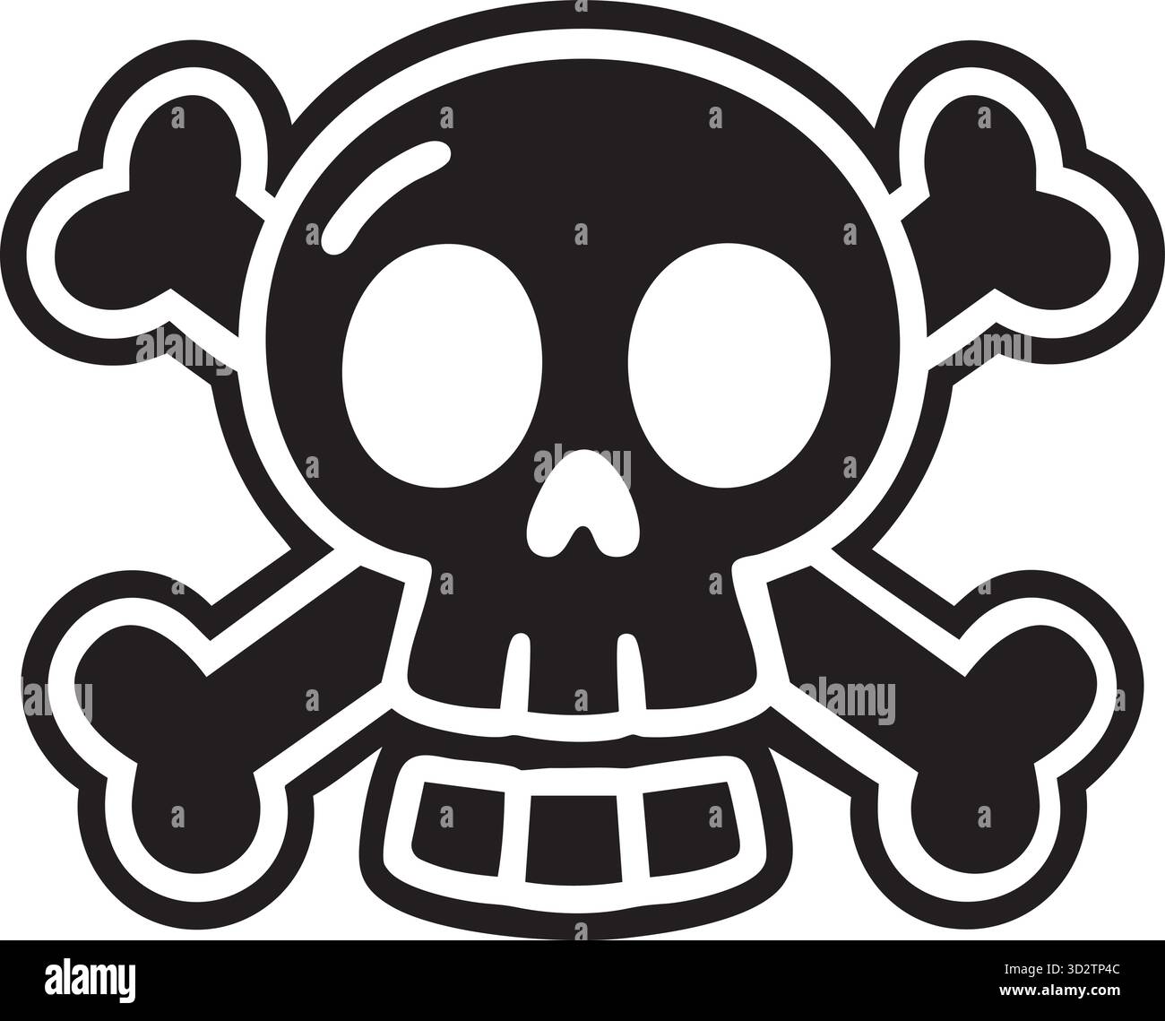 Carino teschio e ossa incrociate icona vettoriale: Cartoni animati Black Death Symbol Illustrazione Vettoriale