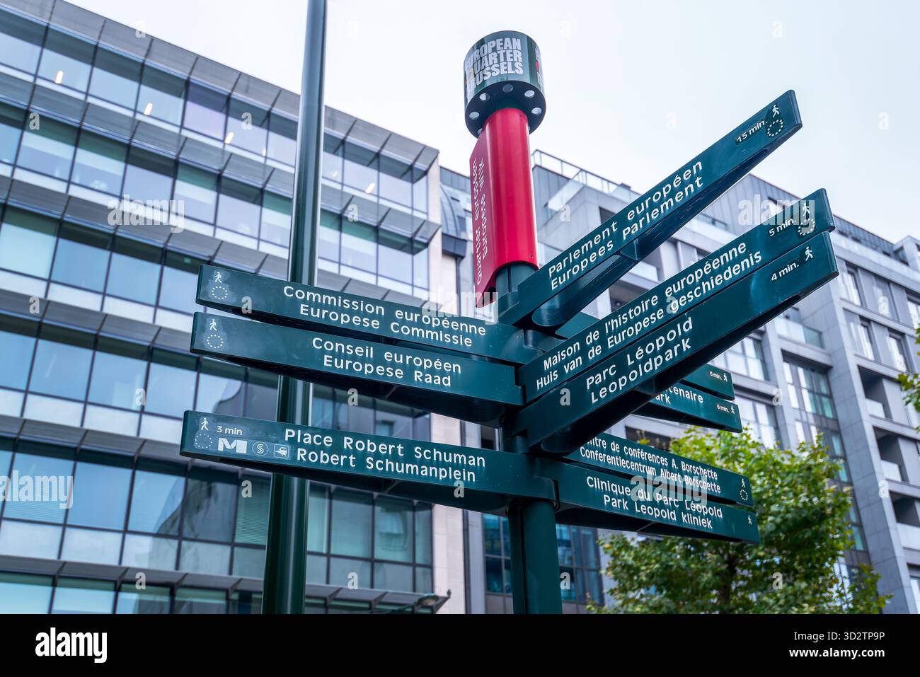 Indicazioni per l'intimità dell'Unione europea, il Parlamento, la Commissione e il Consiglio d'Europa nel quartiere europeo di Bruxelles, Belgio Foto Stock