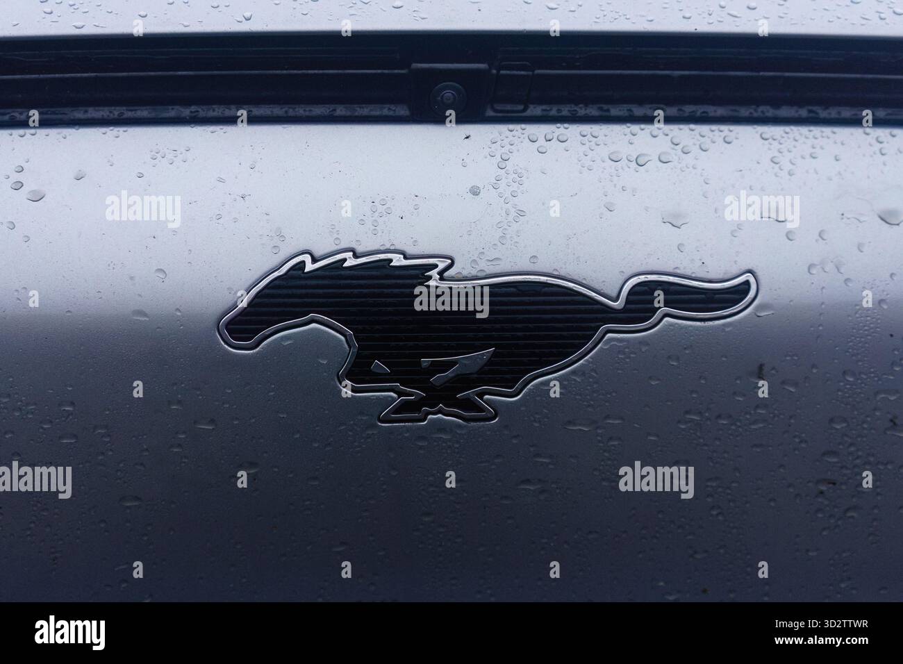 Vaasa, Finlandia - 24 ottobre 2025 - logo Ford Mustang Mach-e 2021 sul davanti Foto Stock