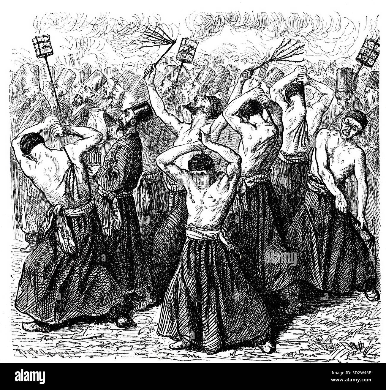 Szene aus einem Moharremfestzug, Muharram ist der erste Monat des islamischen Kalenders und einer der vier heiligen Monate des Jahres im Islam, Gruppe Foto Stock