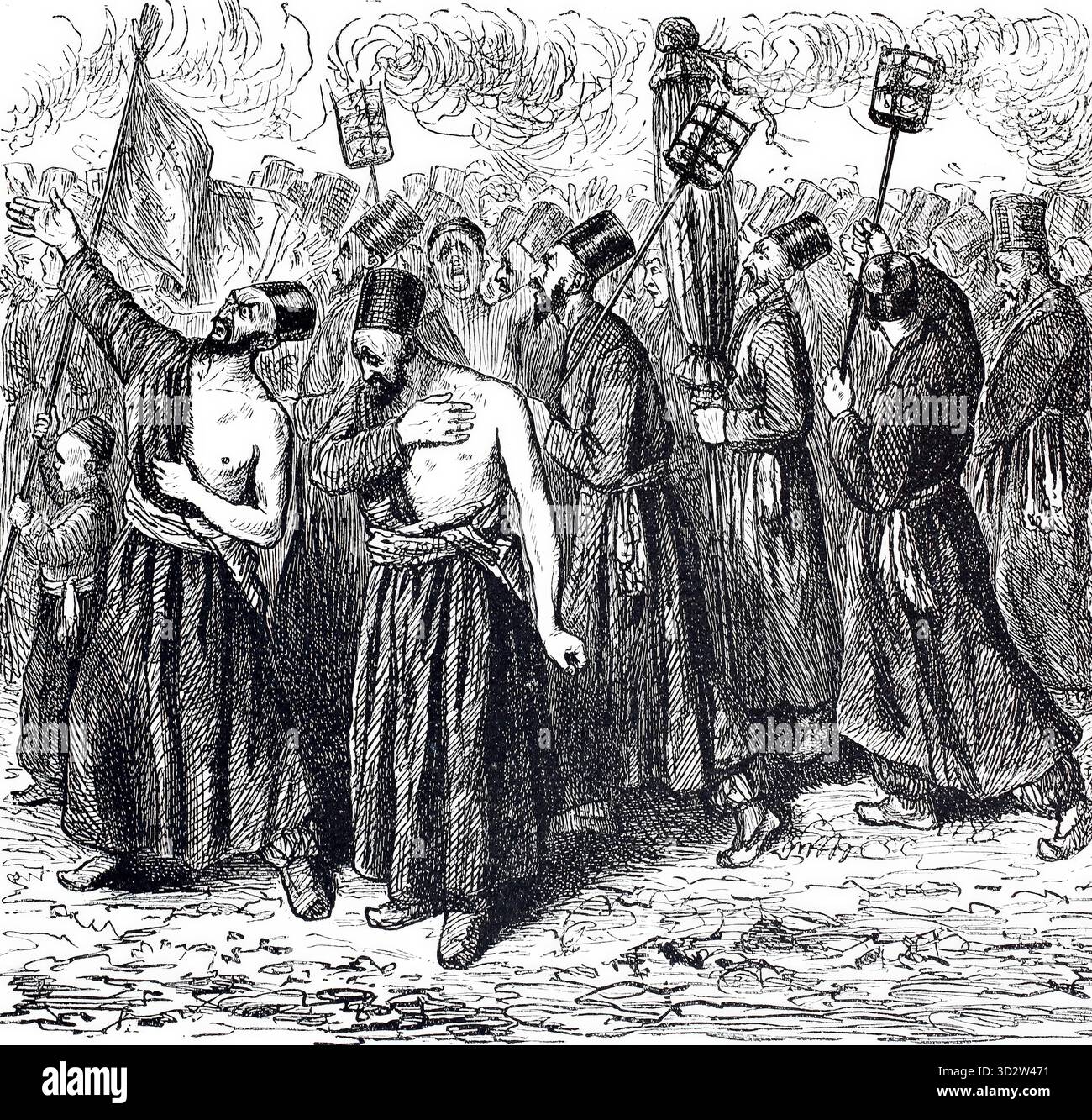 Szene aus einem Moharremfestzug, Muharram ist der erste Monat des islamischen Kalenders und einer der vier heiligen Monate des Jahres im Islam, Gruppe Foto Stock