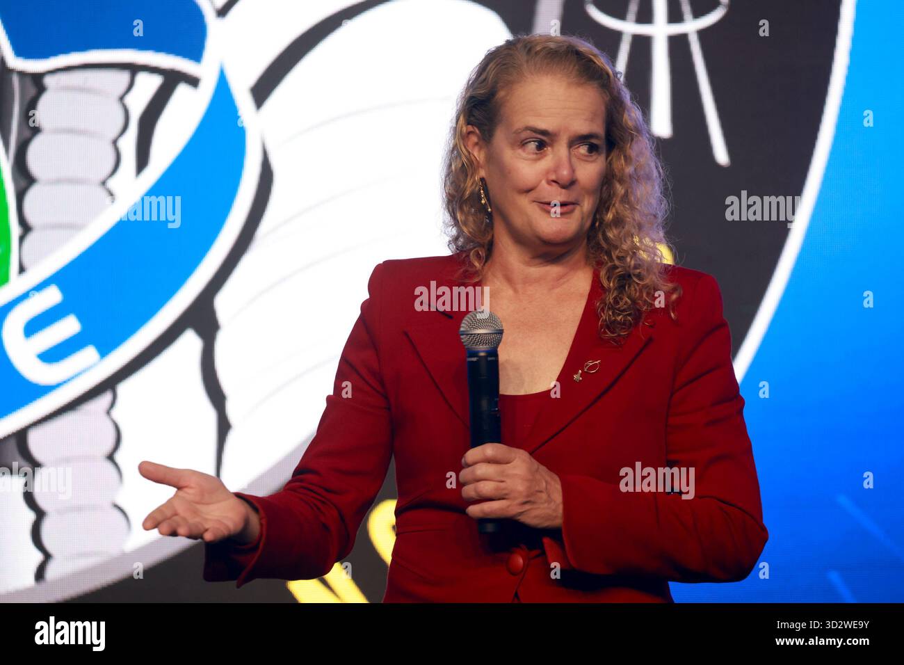 San Paolo, San Paolo, Brasile. 3 novembre 2025. Mogi das Cruzes (SP), 03/11/2025 Ã¢â‚¬ Aeronautics/Astronaut/Meeting/SP Ã¢â‚¬' Julie Payette, ingegnere e astronauta dell'Agenzia spaziale canadese ed ex Governatore generale del Canada, partecipa al 36° Congresso planetario dell'Associazione degli esploratori spaziali (ASE), dal 3 al 7 novembre 2025. L'evento riunisce circa 100 astronauti, cosmonauti e taikonauti provenienti da 20 paesi per una settimana di esclusive sessioni tecniche, networking internazionale ed eventi culturali, presso il Club Med Lake Paradise (Mogi das Cruz Foto Stock