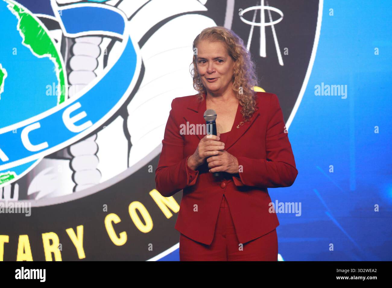 San Paolo, San Paolo, Brasile. 3 novembre 2025. Mogi das Cruzes (SP), 03/11/2025 Ã¢â‚¬ Aeronautics/Astronaut/Meeting/SP Ã¢â‚¬' Julie Payette, ingegnere e astronauta dell'Agenzia spaziale canadese ed ex Governatore generale del Canada, partecipa al 36° Congresso planetario dell'Associazione degli esploratori spaziali (ASE), dal 3 al 7 novembre 2025. L'evento riunisce circa 100 astronauti, cosmonauti e taikonauti provenienti da 20 paesi per una settimana di esclusive sessioni tecniche, networking internazionale ed eventi culturali, presso il Club Med Lake Paradise (Mogi das Cruz Foto Stock