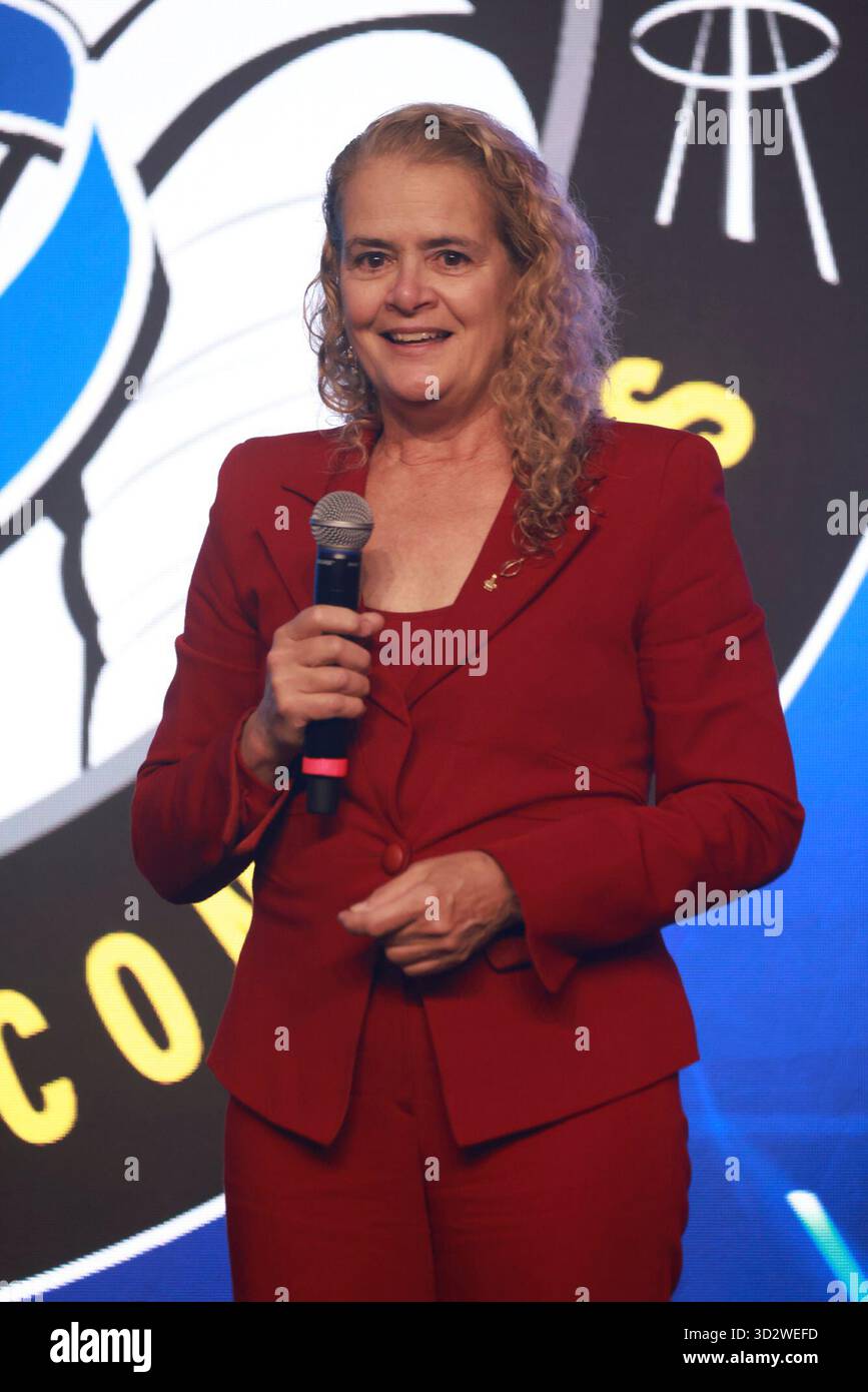 San Paolo, San Paolo, Brasile. 3 novembre 2025. Mogi das Cruzes (SP), 03/11/2025 Ã¢â‚¬ Aeronautics/Astronaut/Meeting/SP Ã¢â‚¬' Julie Payette, ingegnere e astronauta dell'Agenzia spaziale canadese ed ex Governatore generale del Canada, partecipa al 36° Congresso planetario dell'Associazione degli esploratori spaziali (ASE), dal 3 al 7 novembre 2025. L'evento riunisce circa 100 astronauti, cosmonauti e taikonauti provenienti da 20 paesi per una settimana di esclusive sessioni tecniche, networking internazionale ed eventi culturali, presso il Club Med Lake Paradise (Mogi das Cruz Foto Stock