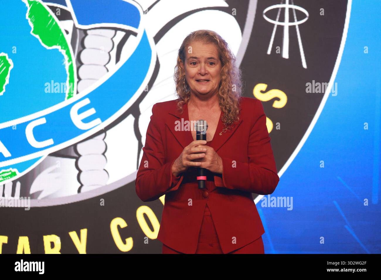 San Paolo, San Paolo, Brasile. 3 novembre 2025. Mogi das Cruzes (SP), 03/11/2025 Ã¢â‚¬ Aeronautics/Astronaut/Meeting/SP Ã¢â‚¬' Julie Payette, ingegnere e astronauta dell'Agenzia spaziale canadese ed ex Governatore generale del Canada, partecipa al 36° Congresso planetario dell'Associazione degli esploratori spaziali (ASE), dal 3 al 7 novembre 2025. L'evento riunisce circa 100 astronauti, cosmonauti e taikonauti provenienti da 20 paesi per una settimana di esclusive sessioni tecniche, networking internazionale ed eventi culturali, presso il Club Med Lake Paradise (Mogi das Cruz Foto Stock