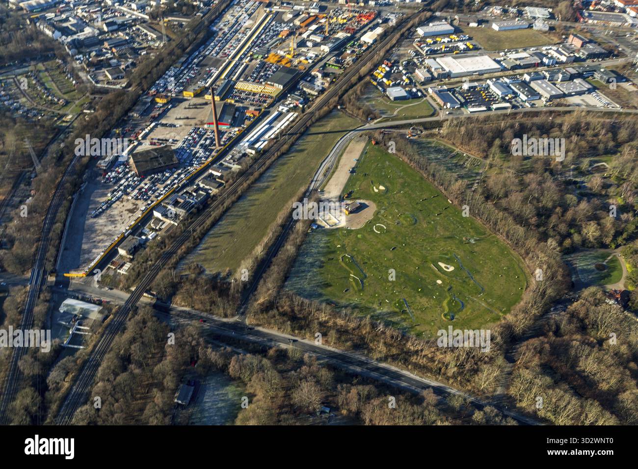 Vista aerea, parco di calcio Vestfalia, Am Zechenbahnhof, campo da calcio, Dortmund, Renania settentrionale-Vestfalia, Germania, DEU, Externberg, Renania-Ruhr metropolita Foto Stock