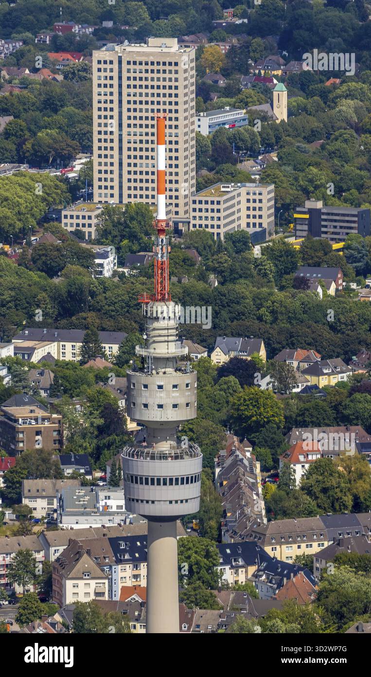 Veduta aerea, la torre della televisione, la torre Florian nel Westfalenpark, sullo sfondo il Westfalentower, torre commerciale, autostrada A40, B1, Westfalen Foto Stock