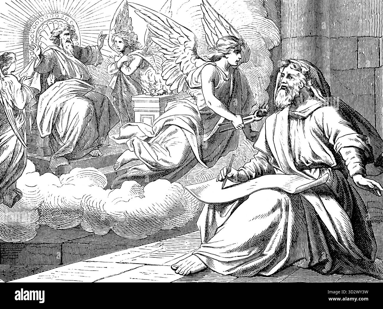 Il volto di Isaia della gloria del Signore, mi volò con carbone acceso in mano, il profeta Isaia, capitolo 6, angelo, sei ali, cloud, sk Foto Stock