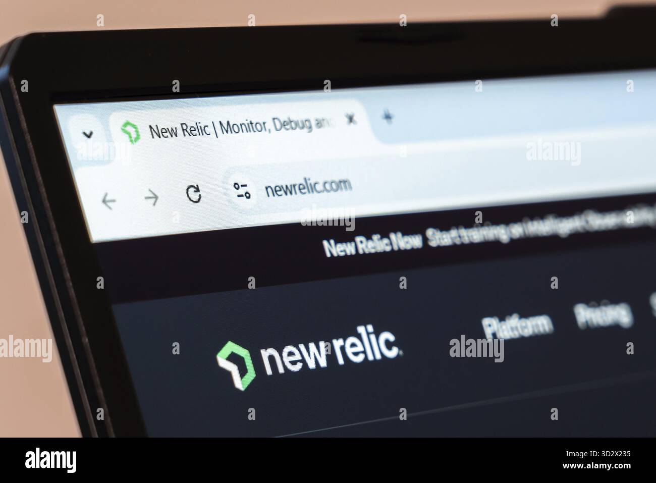 New York, USA - 31 gennaio 2025: Nuovo sito Web dell'azienda di analisi e monitoraggio delle prestazioni del software Relic visualizzato sullo schermo del notebook Foto Stock