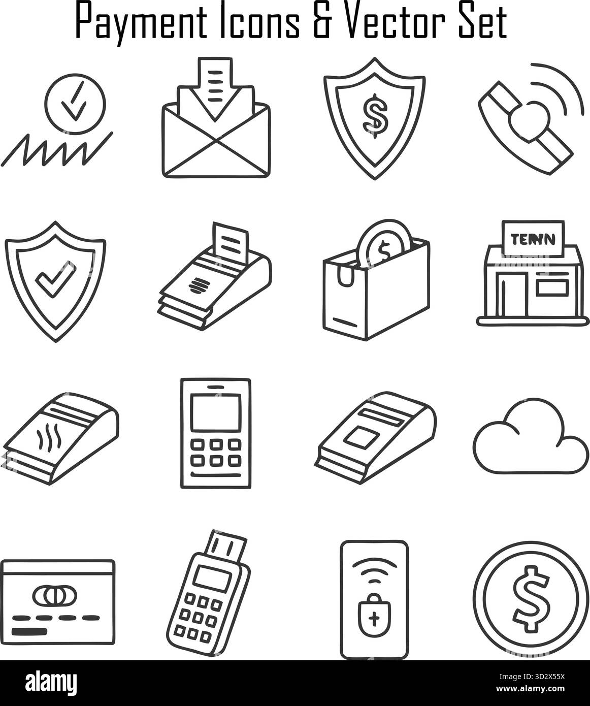 Illustrazione delle icone di pagamento per la progettazione finanziaria, bancaria ed e-Commerce Illustrazione Vettoriale