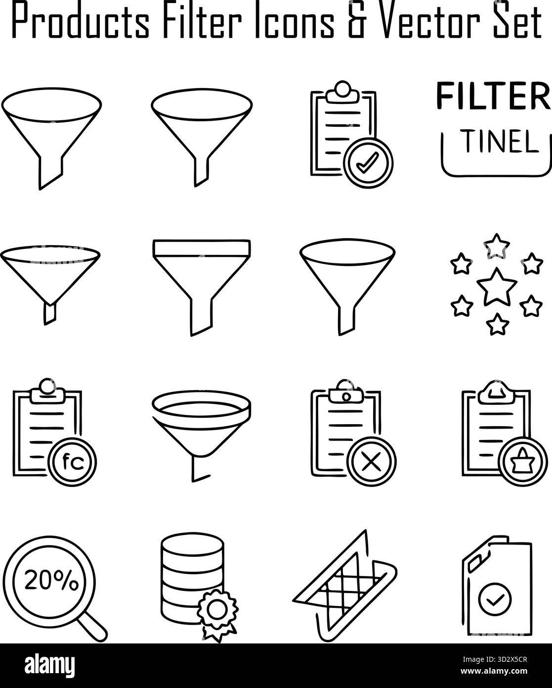 Illustrazione delle icone del filtro prodotto per e-Commerce, Shopping e Digital Interface Design Illustrazione Vettoriale