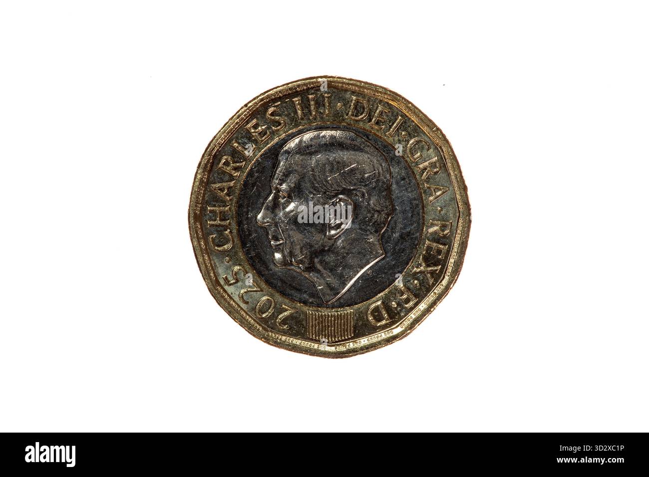 2025 Re Carlo III nuovo design moneta in sterline - una sterlina - dritto Foto Stock