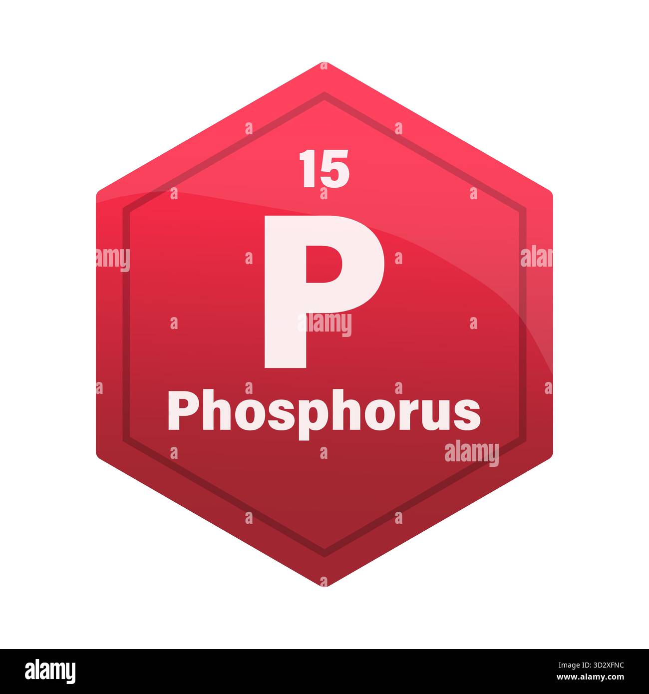 Piastrella dell'elemento chimico del fosforo. Numero atomico 15. P segno chimico. Esagono vettoriale rosso intenso. EPS 10. Illustrazione Vettoriale