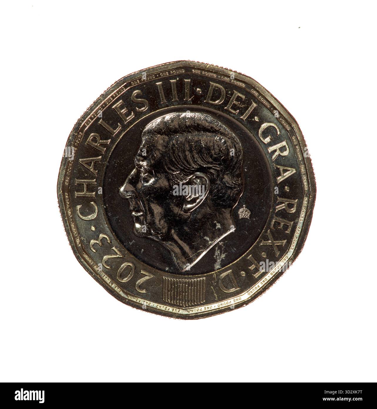 2023 Re Carlo III nuovo design moneta in sterline - una sterlina - dritto Foto Stock