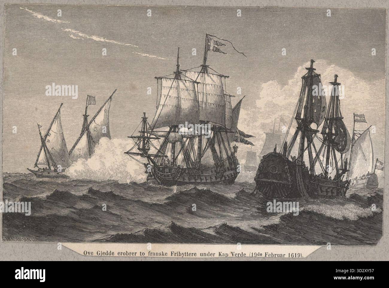 Ove Gjedde erobrer to Franske Fribyttere sotto Kap Verden (19 febbraio 1619). Foto Stock