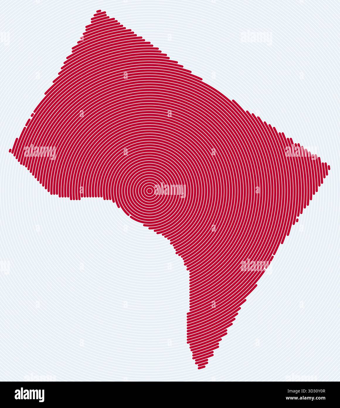 Anelli a forma di distretto di Columbia. Mappa di stato formata da cerchi impilati. Design della forma del confine del distretto di Columbia. Illustrazione vettoriale di classe. Illustrazione Vettoriale