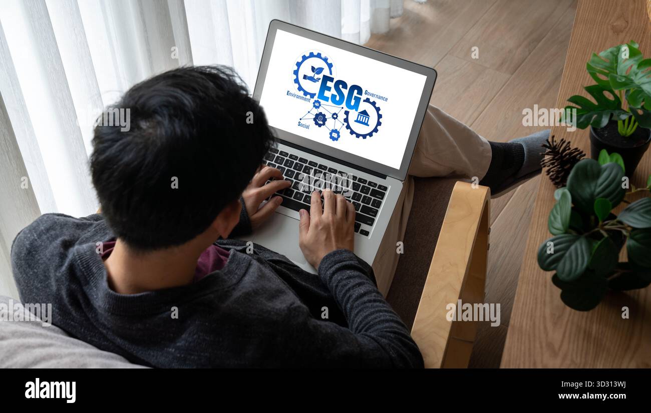 ESG politica di governance sociale ambientale per le imprese tese a stabilire uno standard per raggiungere un punteggio ESG elevato Foto Stock