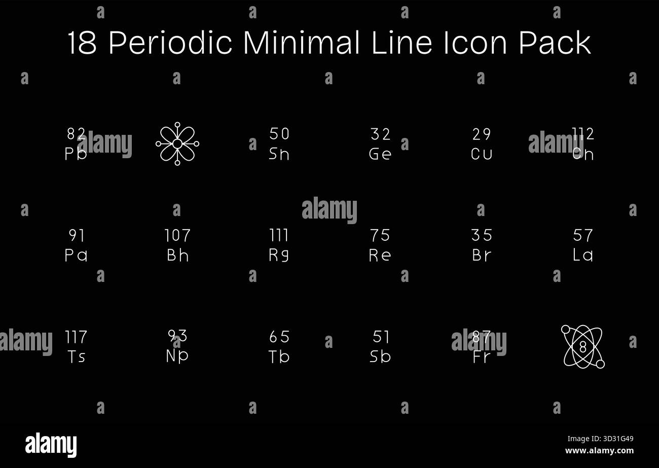 Una raccolta pulita di 18 icone Minimal Line che rappresentano Periodic, progettata per dashboard e interfacce moderne. Illustrazione Vettoriale