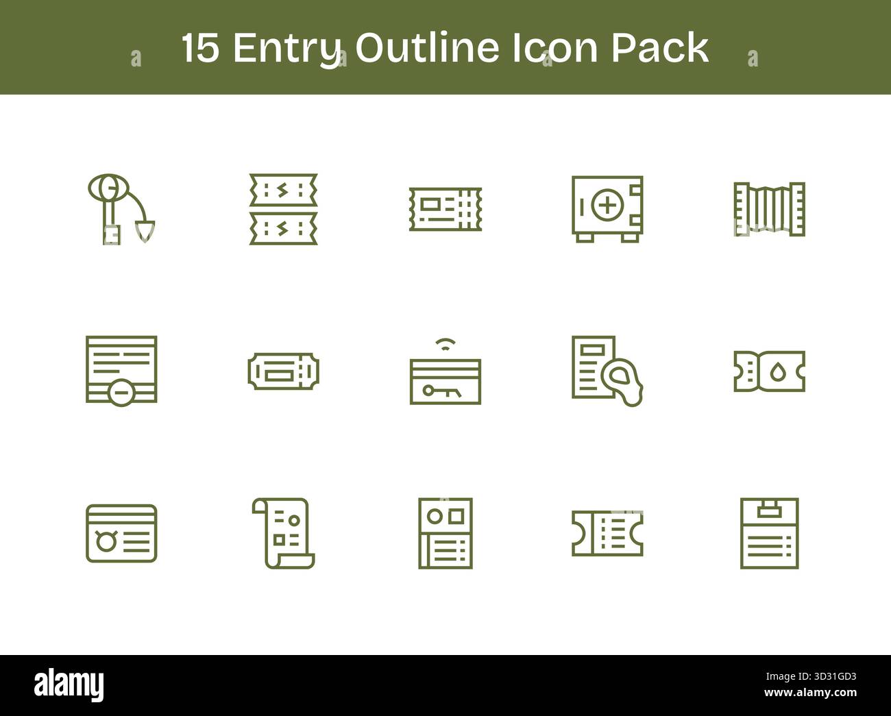 Raccolta di 15 icone vettoriali in stile contorno per l'ingresso, progettate per offrire chiarezza e versatilità. Illustrazione Vettoriale