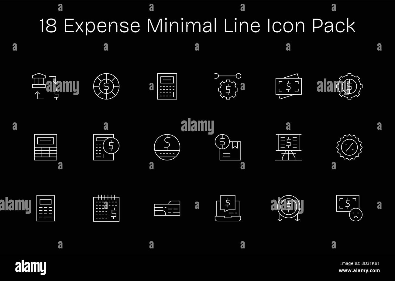 Un set dinamico di 18 icone in stile minimal Line, pensato per le spese e adatto per i prodotti digitali. Illustrazione Vettoriale