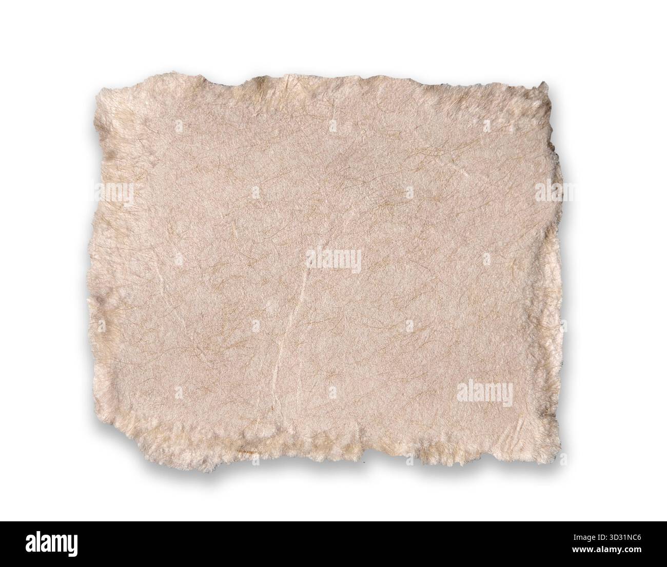 Carta fibrosa marrone chiaro o beige orientata a forma quadrata, fatta a mano o carta pergamena. La carta ha una superficie ruvida visibile con lig. Fine Foto Stock