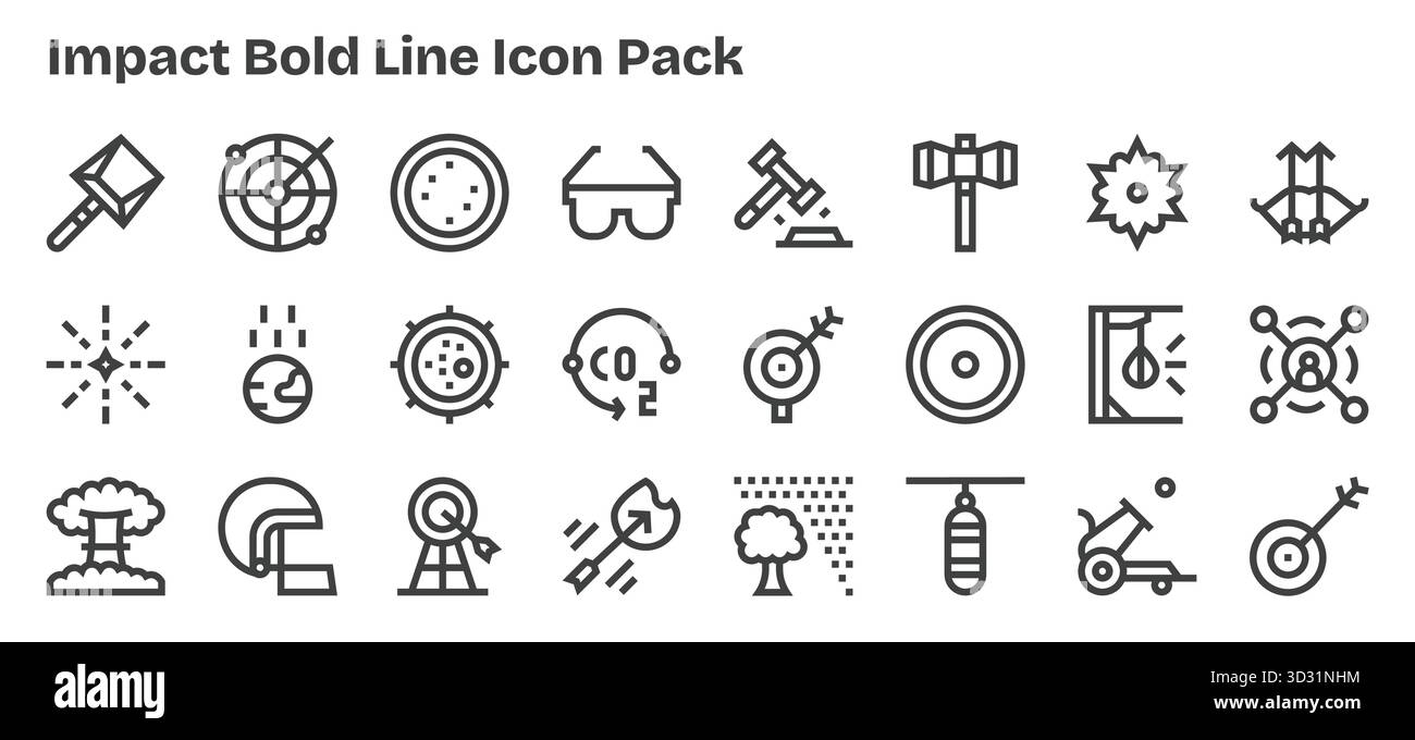 Esplora 24 icone vettoriali in stile sagomato ispirate all'impatto. Perfetto per interfacce Web e app. Illustrazione Vettoriale