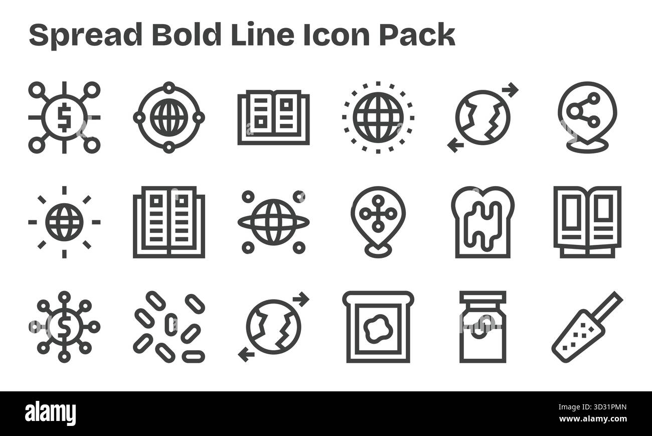 Scopri un set di 18 icone Bold Line create per il tema di diffusione, ideali per i moderni progetti UI/UX. Illustrazione Vettoriale