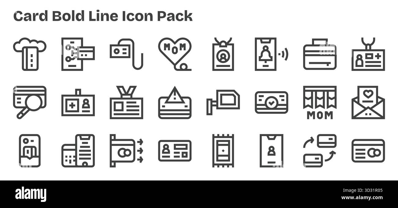 Questo pacchetto di icone della scheda include 24 vettori Bold Outline, perfetti per migliorare le interfacce digitali. Illustrazione Vettoriale