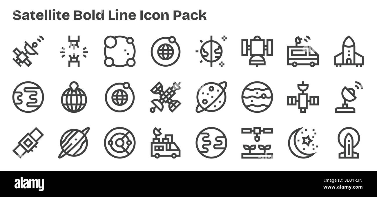 Scarica 24 icone Bold Outline scalabili progettate per satellite, adatte per progetti professionali e creativi. Illustrazione Vettoriale