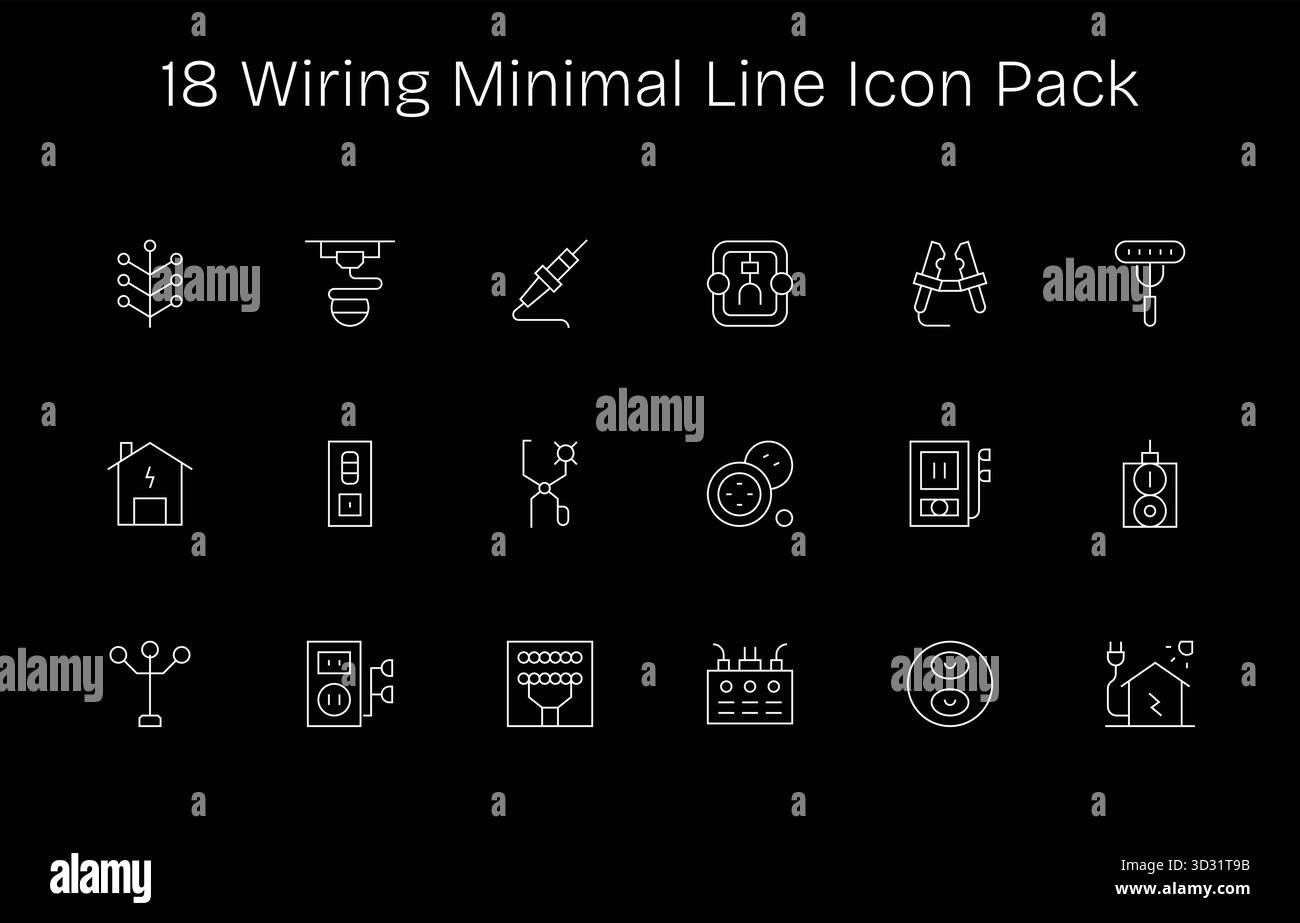 Scarica 18 icone Minimal Line scalabili progettate per il cablaggio, adatte per progetti professionali e creativi. Illustrazione Vettoriale
