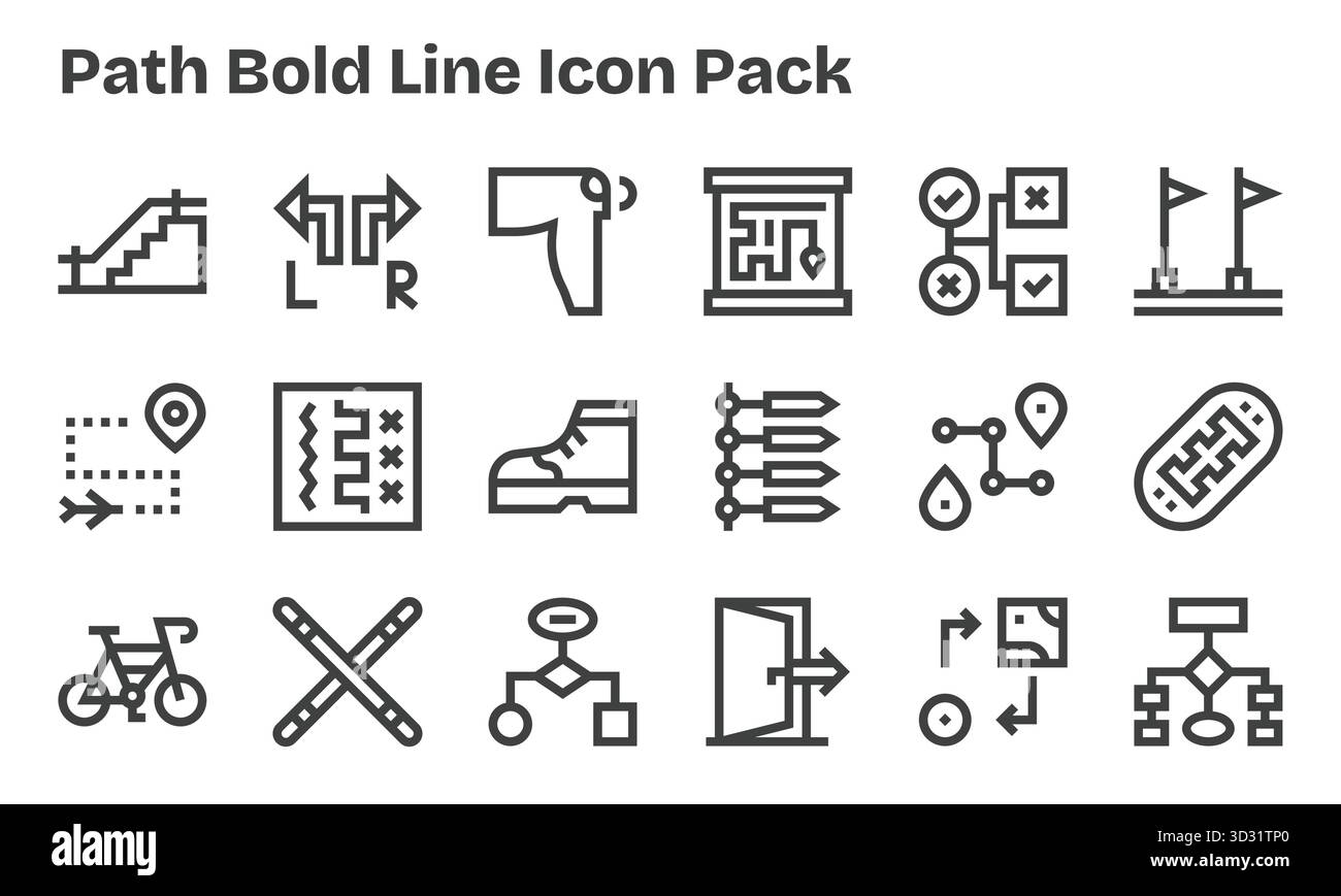 Collezione di 18 icone vettoriali in stile Bold Line per Path, progettate per offrire chiarezza e versatilità. Illustrazione Vettoriale