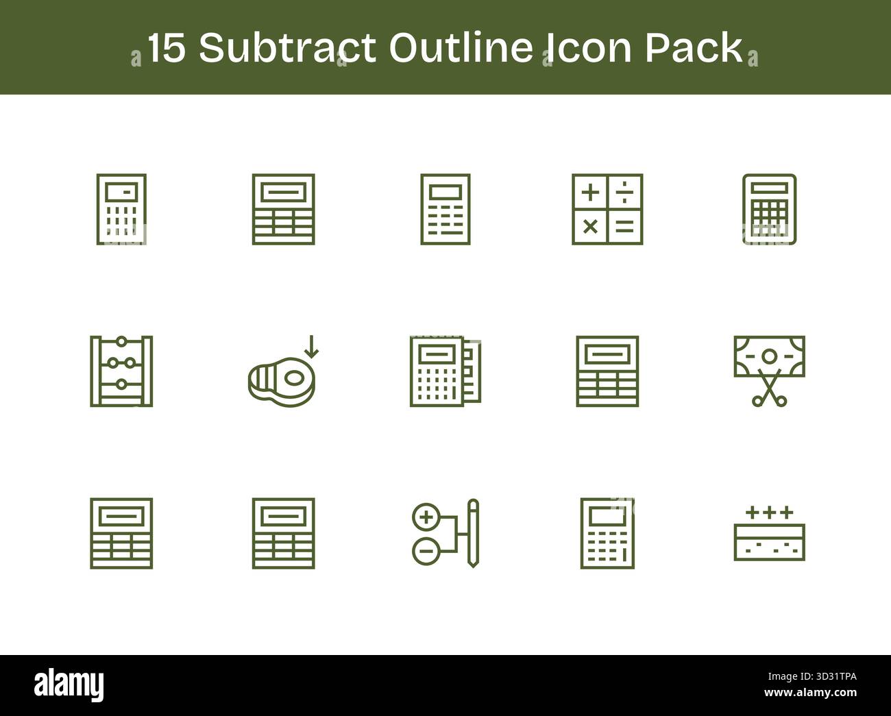 Pacchetto vettoriale con 15 icone di contorno ispirate a Subtract, ideale per lavori di progettazione scalabili e creativi. Illustrazione Vettoriale