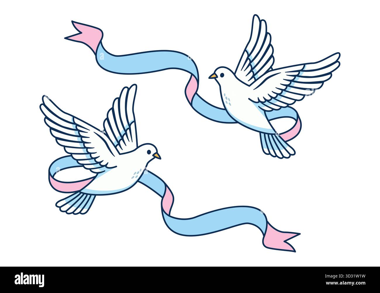 Illustrazione piatta di colombe colorate con nastro che simboleggia pace unità e amore, perfetta per matrimoni e progetti di san valentino Foto Stock