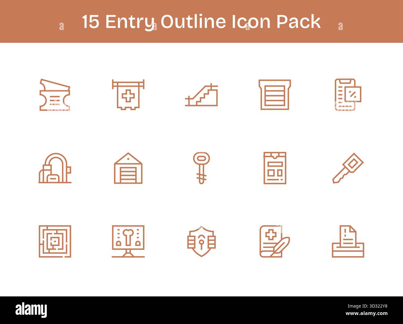 15 icone progettate in modo professionale in stile Outline, che catturano l'essenza di Entry per la progettazione dell'interfaccia utente. Illustrazione Vettoriale