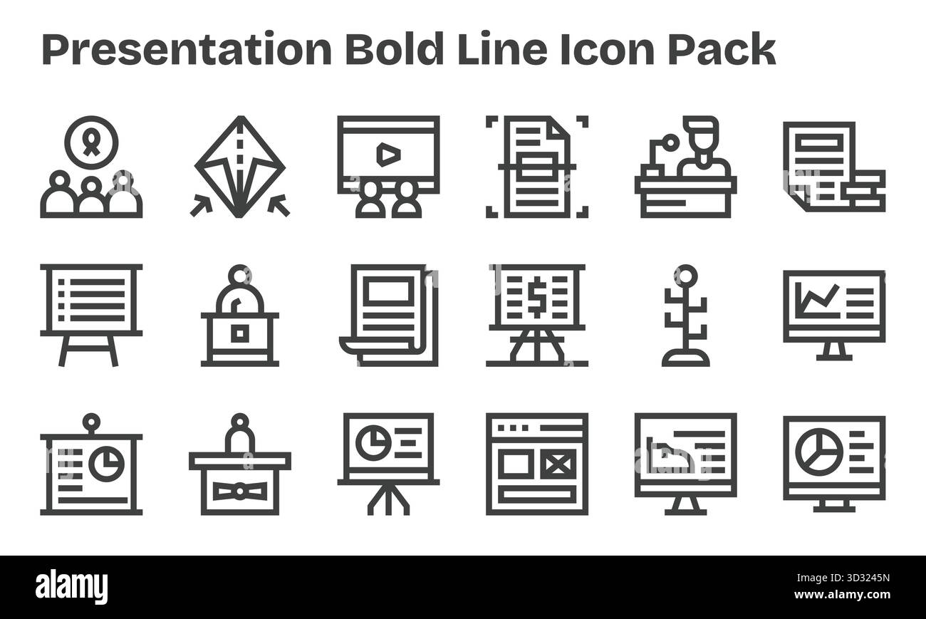 Migliora i tuoi progetti con 18 icone Bold Line incentrate sulla presentazione, ideali per progetti puliti e professionali. Illustrazione Vettoriale