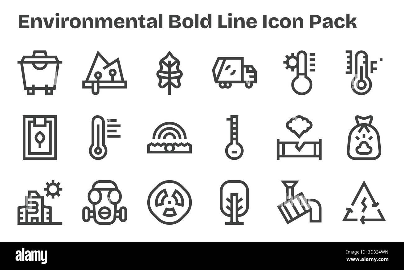 Migliora i tuoi progetti con 18 icone Bold Line incentrate sull'ambiente, ideali per progetti puliti e professionali. Illustrazione Vettoriale