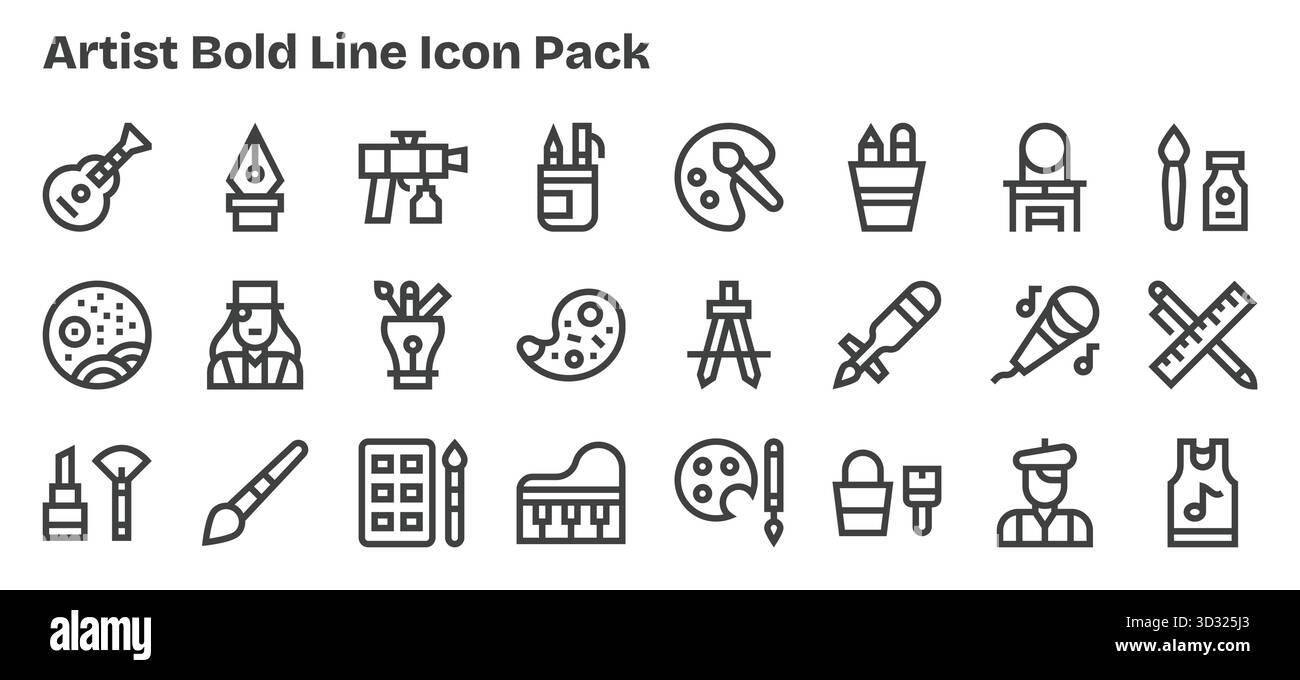 Scarica 24 icone scalabili in grassetto progettate per l'artista, adatte per progetti professionali e creativi. Illustrazione Vettoriale