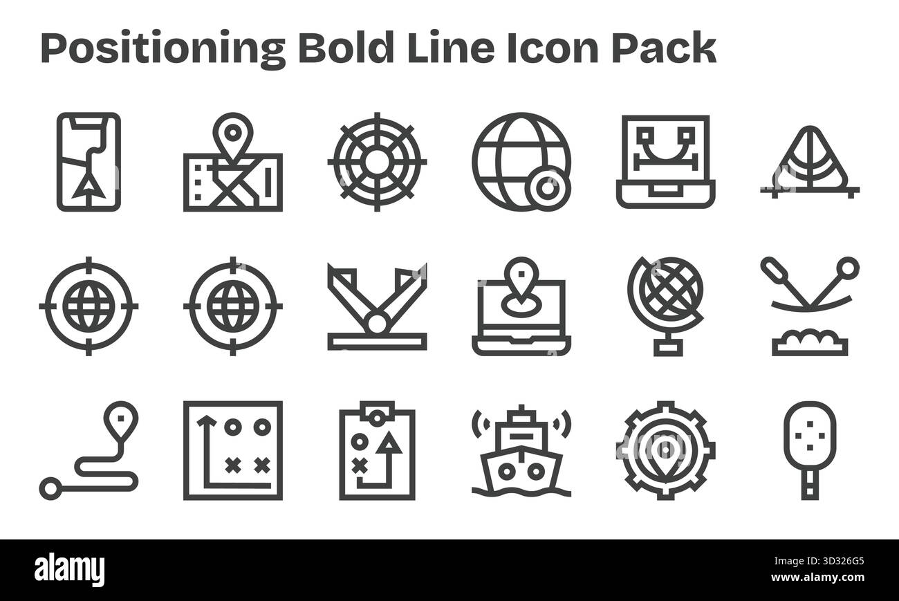 Un set dinamico di 18 icone in stile Bold Line, personalizzate per il posizionamento e adatte per i prodotti digitali. Illustrazione Vettoriale