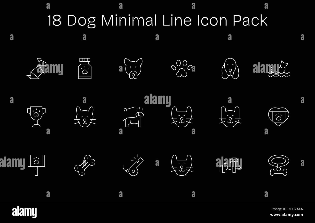 Scopri 18 icone vettoriali minimali ispirate a Dog. Perfetto per interfacce Web e app. Illustrazione Vettoriale