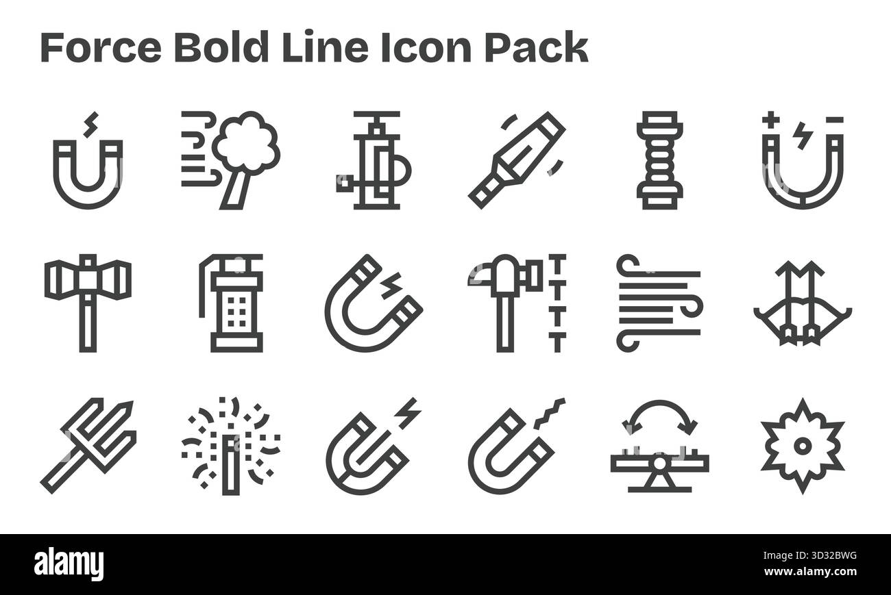 Un set dinamico di 18 icone in stile Bold Line, pensate per Force e adatte per i prodotti digitali. Illustrazione Vettoriale