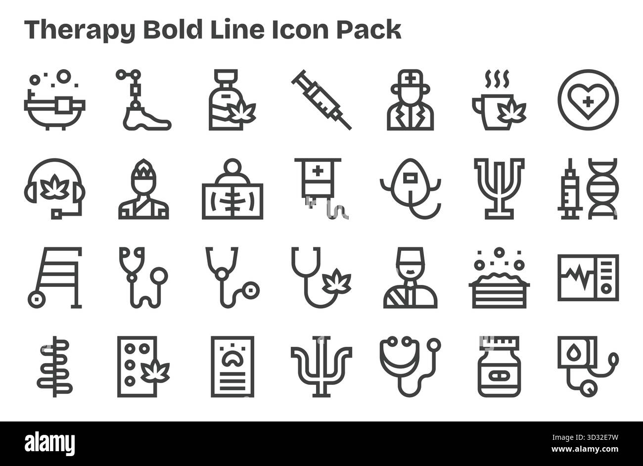 28 icone progettate in modo professionale in stile Extra Bold Line, che catturano l'essenza della terapia per il design dell'interfaccia utente. Illustrazione Vettoriale