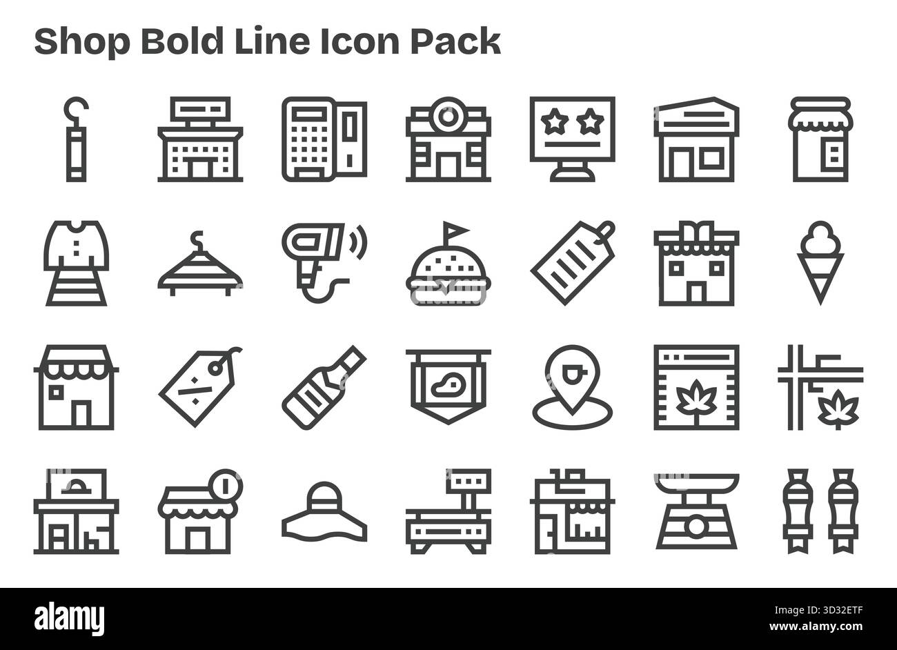 Collezione di 28 icone vettoriali in stile Extra Bold Line per Shop, progettate per offrire chiarezza e versatilità. Illustrazione Vettoriale