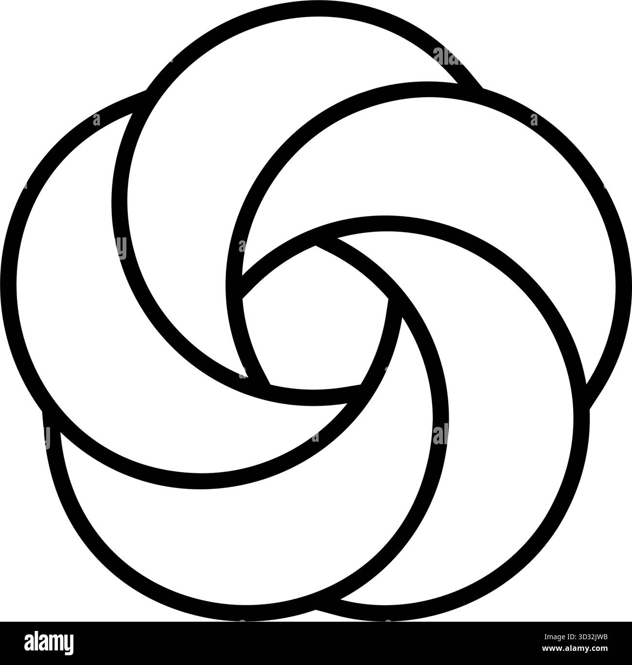 Diagramma Venn circolare con cinque parti. Cerchi intersecanti. Icona della linea del grafico infografico. 5 diagramma degli elementi di bilanciamento della sovrapposizione. Grafico dei processi aziendali Illustrazione Vettoriale