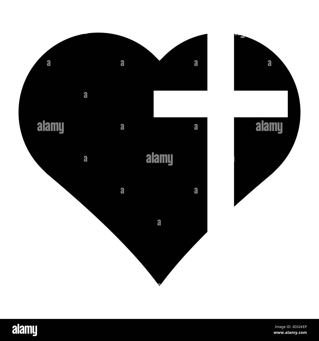 Cuore nero con croce cristiana bianca, icona simbolo di fede amore Illustrazione Vettoriale