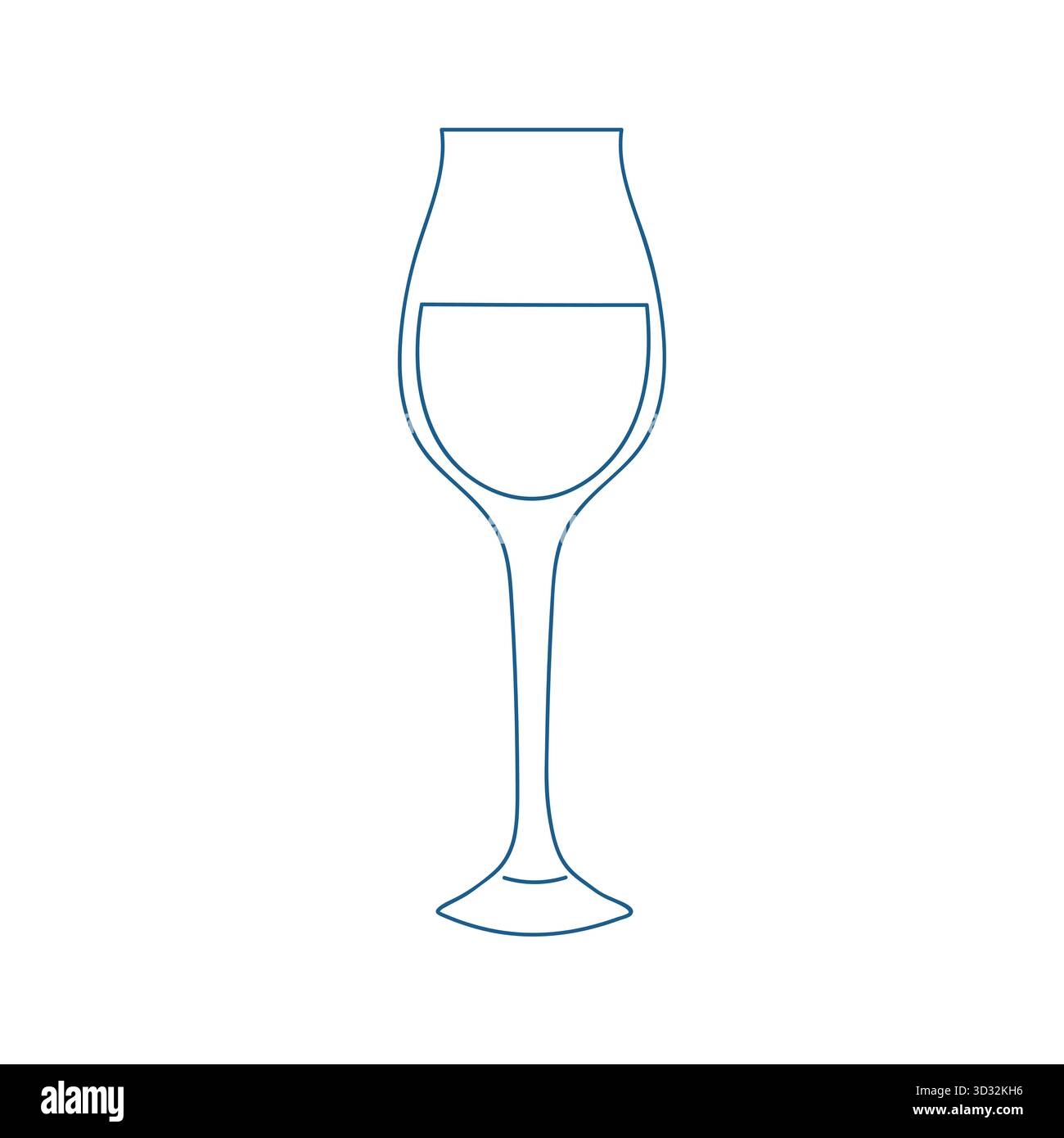 Un vetro delicato si erge alto con un liquido trasparente all'interno, mostrando un design minimalista perfetto per cene formali o incontri informali. Illustrazione Vettoriale
